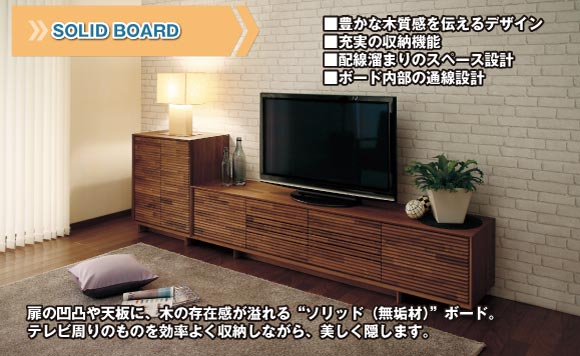 SOLID BOARD：テレビ周りのものを効率よく収納しながら、美しく隠します。