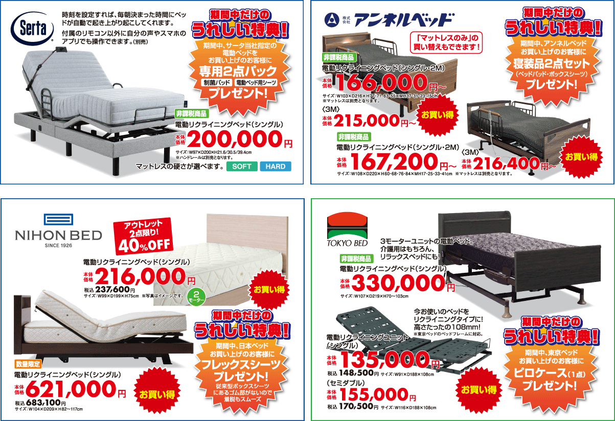 サータ、アンネルベッド、日本ベッド、東京ベッド