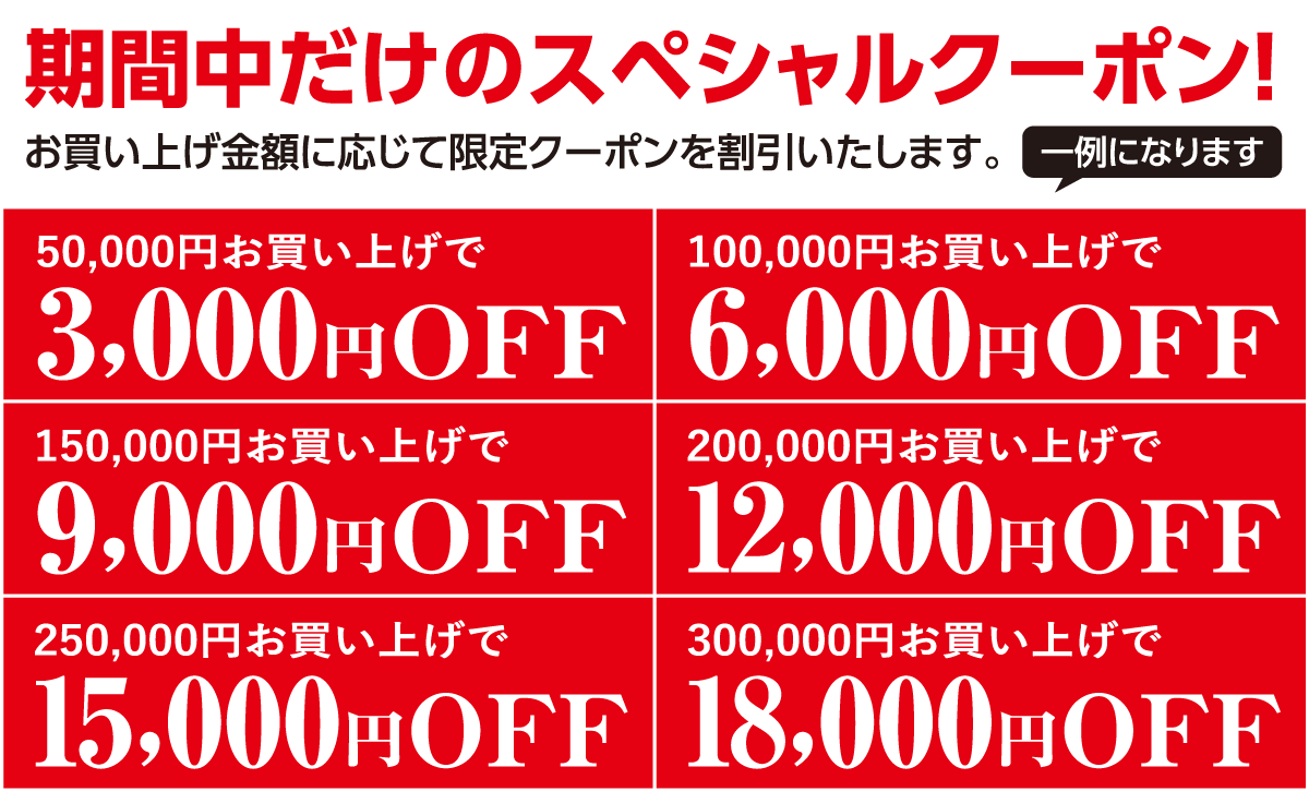 お買い上げ金額に応じたスペシャルクーポンをご用意!
